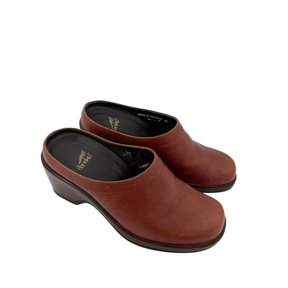 Dansko Brown Leather Open Back Slip on Clogs